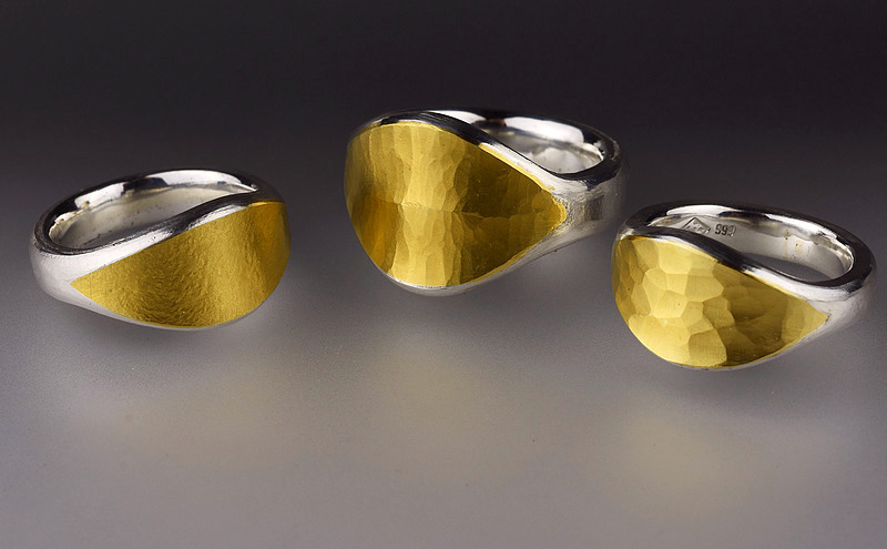 Pure silver and 24ct gold rings No 2706