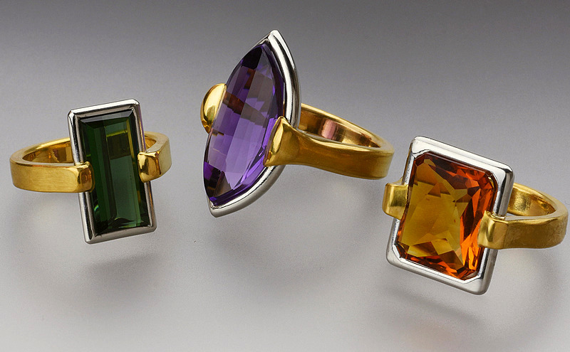 Tourmaline, Amethyst and Citrine rings, with 24ct Gold and Platinum 9436